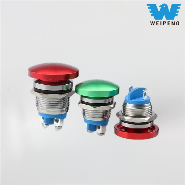 16/19/22mm Mushroom Head Metallinen Push Button Nollauskytkin