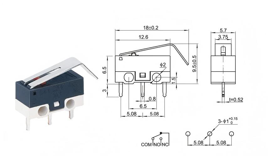 Hopeanvärinen DOT kaareva kahvainen hiirikytkin
